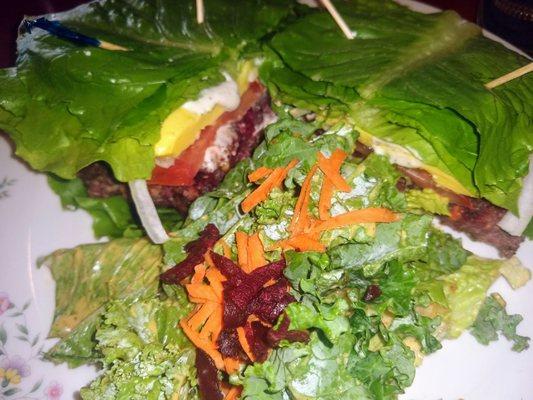 Interior shot of pono burger and side salad