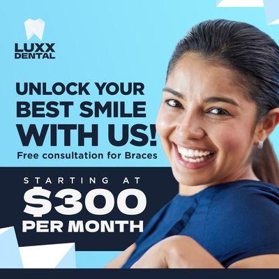 At Luxxdental all you need is $300 and up to start, financing and payment plans available.
Call now (713) 782-1001