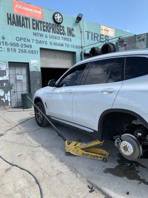 Patching up the tire, cool little spot quick service! *Cash only*