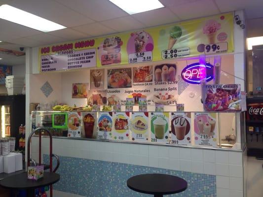 Ice cream shop also inside.