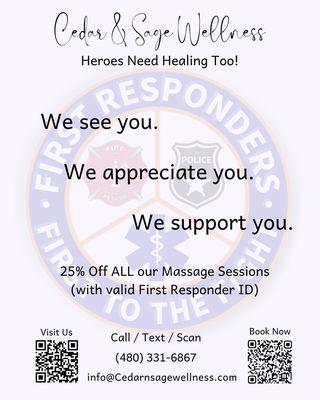 First Responders get 25% OFF. Valid ID required.