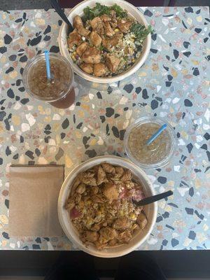 Grand Opening of Roots in South Fayette/Bridgeville! - El Jefe Grain Bowl (Top), The Balboa Grain Bowl (Bottom), two Lemonade Black Teas