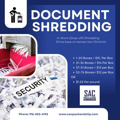 Documents Shredding from $12-$15.