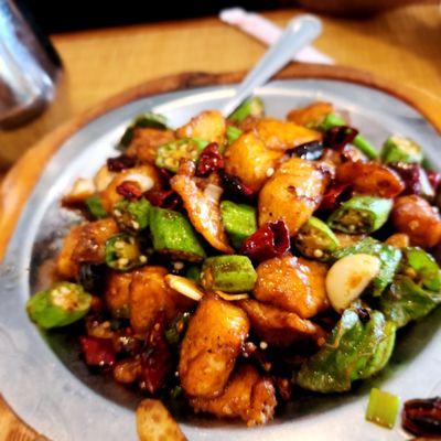 Chilli fish with okra