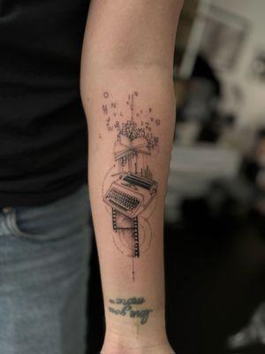 Typewriter, book, film strip