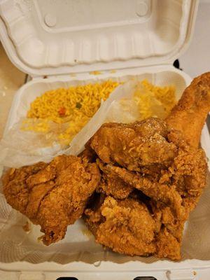 4 piece... should be ALL dark... 2 are white. Oh. And some "Cajun rice" The 2 minute microwave kind.