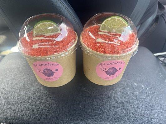 Hot Cheeto topped elotes. Not only beautiful, but delicious!