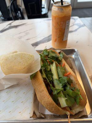 Char Sui Bahn mi with sweet cream Thai tea