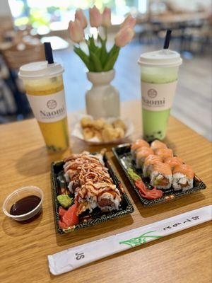 Everything we ordered (excluding the strawberry milk tea we got to go)