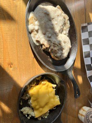 Biscuits & gravy 1/2 order with scrambled eggs and cheese.