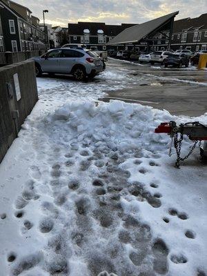 Ice on path to parking deck.