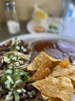 3 taco plate, carne asada $11!