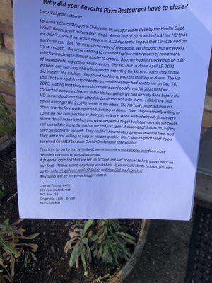 Reason why they're closed