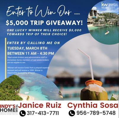 Enter to win our $5,000 trip giveawa courtesy of Indy's Home Team