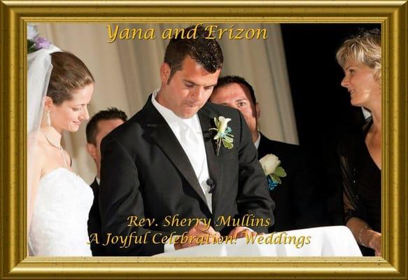 Rev. Sherry Mullins officiates Yana and Erizon's Wedding.