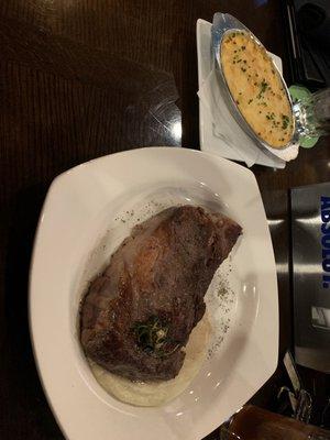 Ribeye-medium rare Mash potatoes & Mac n Cheese