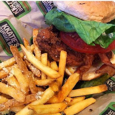Buttermilk Fried Chicken Sandwich with truffle fries.