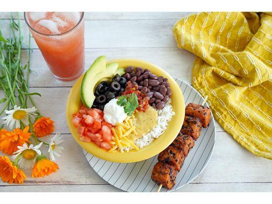 Jazzy Yumm! Bowl & BBQ Tofu Skewer