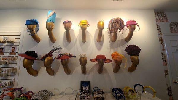 Beautiful hats displayed inside the shop