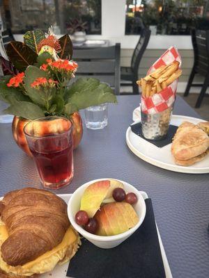 Maggie's breakfast sandwich, Cubano sandwich with fries