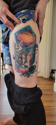 Healed one year image of our astronaut corgi tatttoo