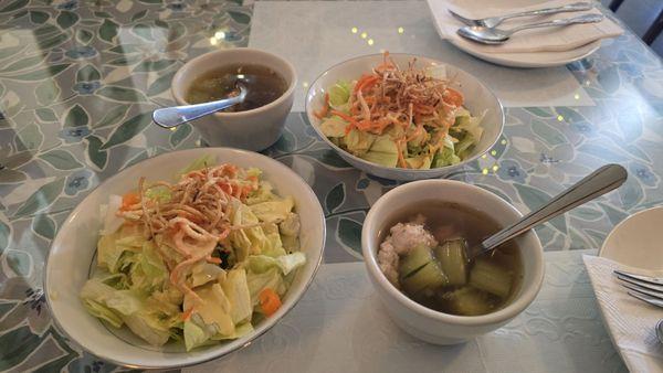 We'll see how they finished salad with ginger dressing cucumber and chicken soup