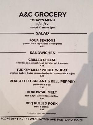 Sandwich menu. Changes daily.
