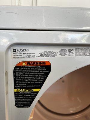 Maytag dryer repair. Once the gas valve coils are installed, the dryer was reassembled and tested to ensure that it is functioning properly.