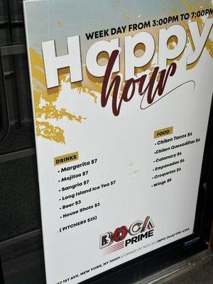 Happy hour menu