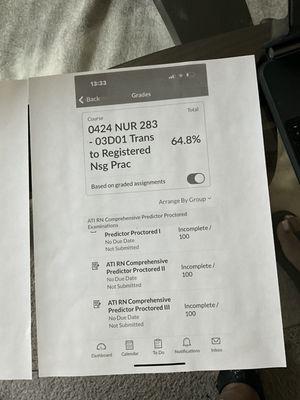 ATI grade was changed to incomplete after it had been recorded as complete, (passing).