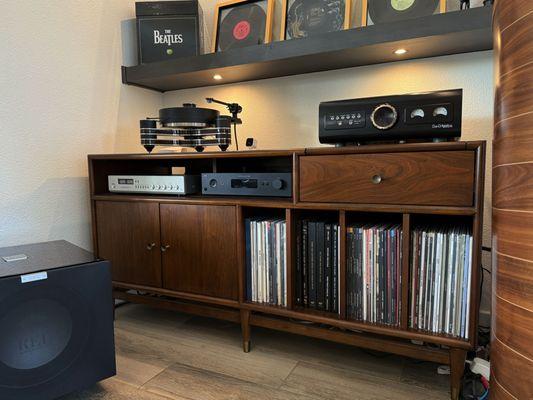 Clearaudio Turntable, REL Sub, D'Agostino Amp, Luxman Phone Stage, and lots of vinyl courtesy of Excel Audio and Mike's expert advice.