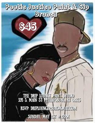 Dress as your favorite character from the movie Poetic Justice. Come Paint With Us! Reserve your seats n canvasdriploungepburg@gmail.com