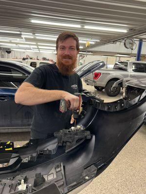 Hudson Collision Technician Dustin Hard at Work
