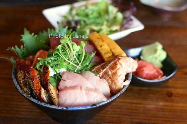E9. Chirashi don ($34.45) - assortment of fish served over sushi rice. Really generous portions.