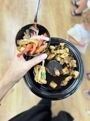 Stir Fry Quinoa, Break-fast Plate (quinoa Sausage patties & home fries (burro bananas) & Chicken (fried mushrooms) & (Kamut) Waffles