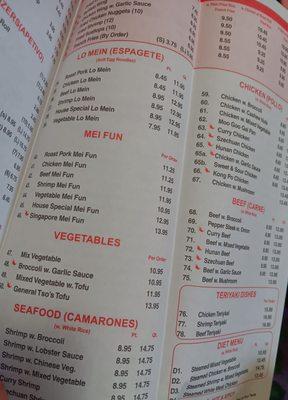 The section of menu I ordered from