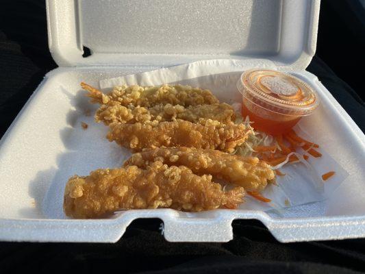 The Beloved Vietnam Bistro near buccee's in Brookshire, Texas.  Shown are tempura shrimp and sauce.