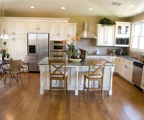 Hard wood floors look great in kitchens