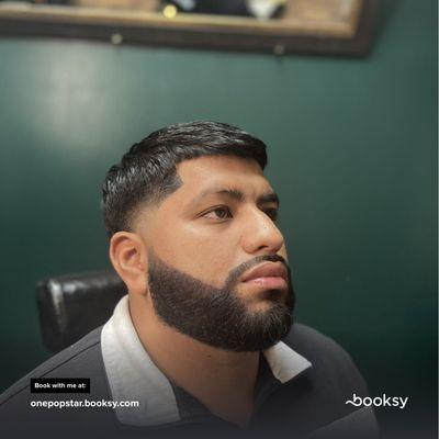 Textured taper cut with full beard and enhancements