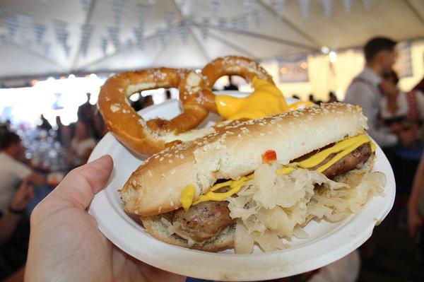 The German-style bratwursts were piping hot, juicy & full of pork flavor.