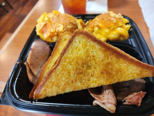 Brisket platter with double maccaroni and Texas toast. Lord Jesus delicious