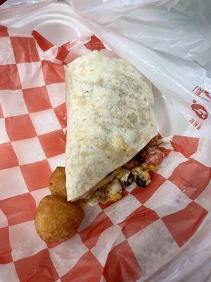 Chicken wrap and corn nuggets