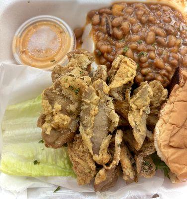 Oyster Mushroom Sandwich and baked beans