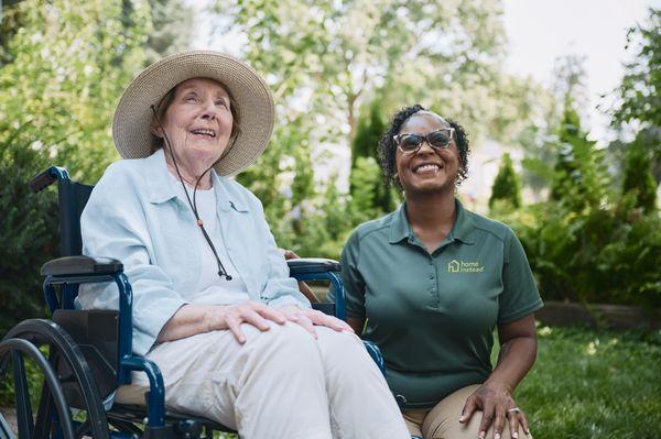 Home Instead client and their caregiver enjoying nature