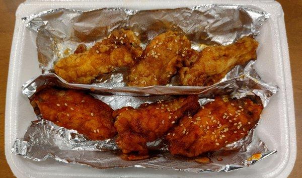 Half and half Soy Garlic (top) and Korean Zing Korean wings