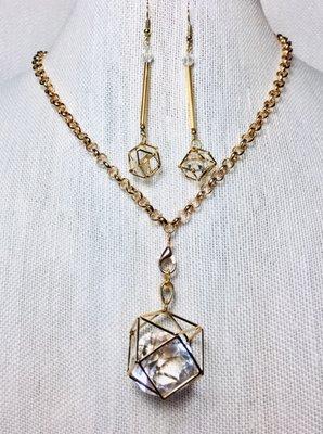 Fun Loose Crystals in Gold Spheres & Earrings Set. $24