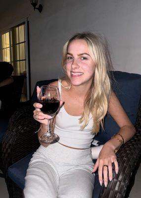 Ash enjoys wine at Kuiper vineyards.