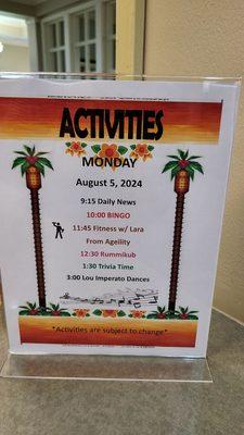 Today's activities at Gardens of Port St Lucie PSL FL Mon 8-5-24