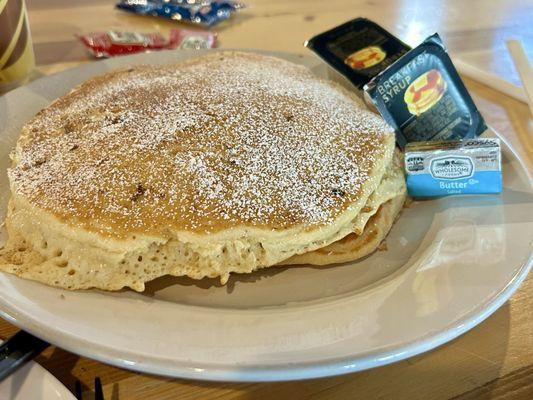 Incredibly tasty short stack of slight vanilla tasting pancakes from scratch. So good I didn't dare add syrup to change the taste one bit!