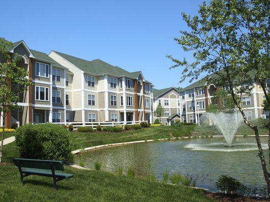 Apartment Building Exterior and Pond